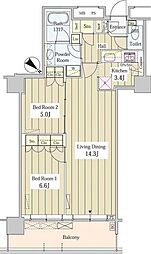 ユニゾンタワー東中野 2LDKの間取図画像