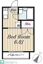西武新宿線 都立家政駅 徒歩3分の賃貸マンション 2階1Kの間取り