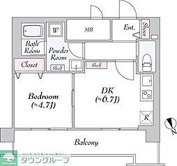ヴァンテ・アン神楽坂 8階1DKの間取り