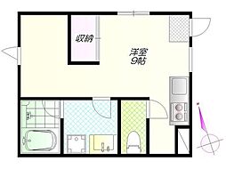 ハーブガーデンハウス 2階ワンルームの間取り