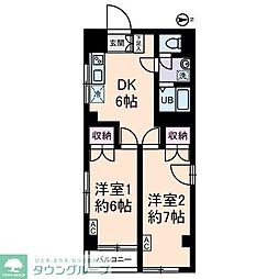 スカイプラザ 3階2DKの間取り