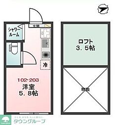 Ｇｌａｎｚ町屋I 2階ワンルームの間取り