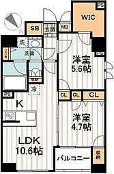 リヴシティ文京春日 9階2LDKの間取り