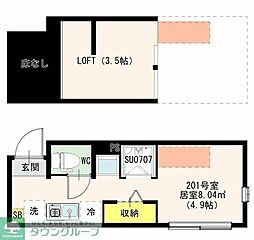 アカリテラス板橋本町 2階ワンルームの間取り