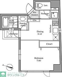 レジディア文京千石 2階1DKの間取り