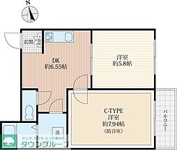 ラシクラス日暮里 2階2DKの間取り