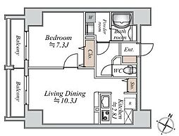 東京メトロ千代田線 千駄木駅 徒歩4分の賃貸マンション 8階1LDKの間取り