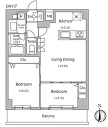 ドゥーエ南千住 3階2LDKの間取り