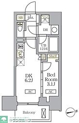 ザ・ライオンズフォーシア文京湯島 1DKの間取図画像