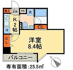 グラントゥルース田端 1Kの間取図画像