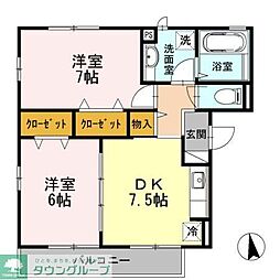 フィオーレ六月 2DKの間取図画像