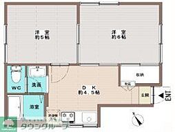 Mフラッツ 2DKの間取図画像