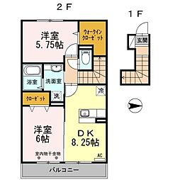グローリーシャンテ 2DKの間取図画像