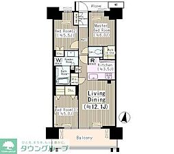 プラウド日暮里 3LDKの間取図画像