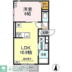 セレスティア加賀 2階1LDKの間取り