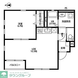 プランタン 1階1LDKの間取り
