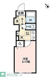丘の上のフルール 3階1Kの間取り