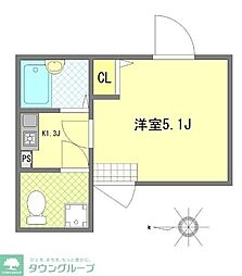 フォルトゥーナ梅島 2階1Kの間取り
