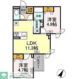 セレスティア扇III 3階2LDKの間取り