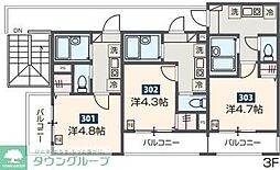 メルディア西新井栄町 3階1Kの間取り