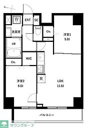 アーバンパーク扇大橋 9階2LDKの間取り