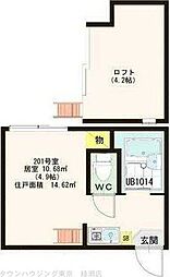 スカイレジデンス 2階1Kの間取り