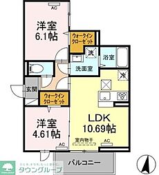UP GOD HORIKIRI 1階2LDKの間取り