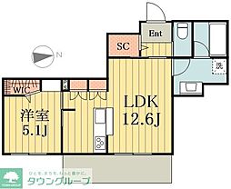 メゾンクレール谷在家 3階1LDKの間取り