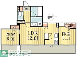 メゾンクレール谷在家 3階2LDKの間取り