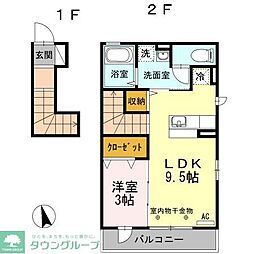 リッツハウスV 2階1LDKの間取り