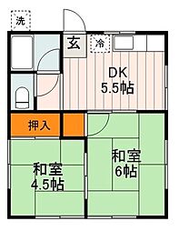 さつき荘 2階2DKの間取り