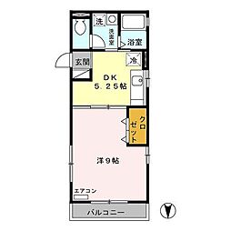 リヴェールコート 2階1DKの間取り