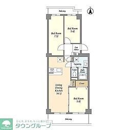 東武伊勢崎線 竹ノ塚駅 徒歩3分の賃貸マンション 6階3LDKの間取り