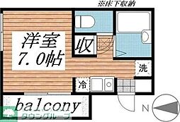 プランタン六町 2階ワンルームの間取り