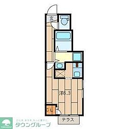 ヒメジオン五反野 1階1Kの間取り