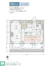 ARCOBALENO TAKENOTSUKA 5階2LDKの間取り