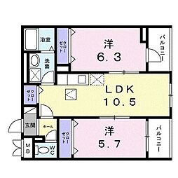 JR常磐線 亀有駅 徒歩17分の賃貸アパート 2階2LDKの間取り