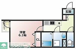 プルミエII 3階1Kの間取り