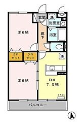 グランドュール 2階2DKの間取り