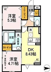 ラピュタ　ウイングス 1階2DKの間取り