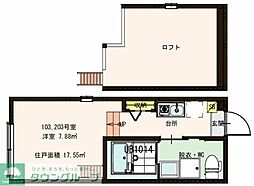 アーク東立石 2階1Kの間取り