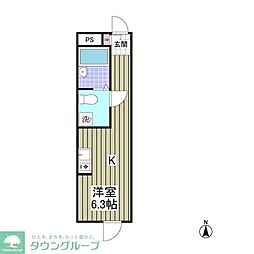 東京メトロ日比谷線 北千住駅 徒歩7分の賃貸アパート 1階ワンルームの間取り