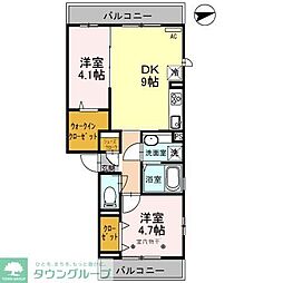 ルピナス 3階2DKの間取り