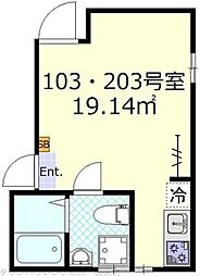 ルーエ亀有 2階ワンルームの間取り