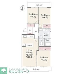 ラポール中川 2階3LDKの間取り