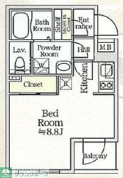 東京メトロ有楽町線 月島駅 徒歩4分の賃貸マンション 3階ワンルームの間取り