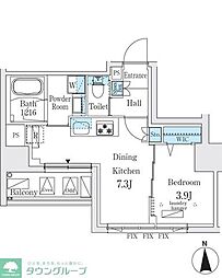 ジオエント秋葉原 5階1DKの間取り