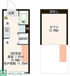 Ｅｍｉｎｅｎｃｅ　Ｉ 2階ワンルームの間取り
