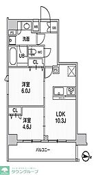 ジェノヴィア三ノ輪IIスカイガーデン 13階2LDKの間取り