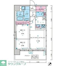ジェノヴィア浅草Vスカイガーデン 7階2LDKの間取り